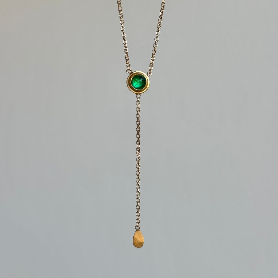 Delicate Emerald Necklace with 22k Gold Drop view 2