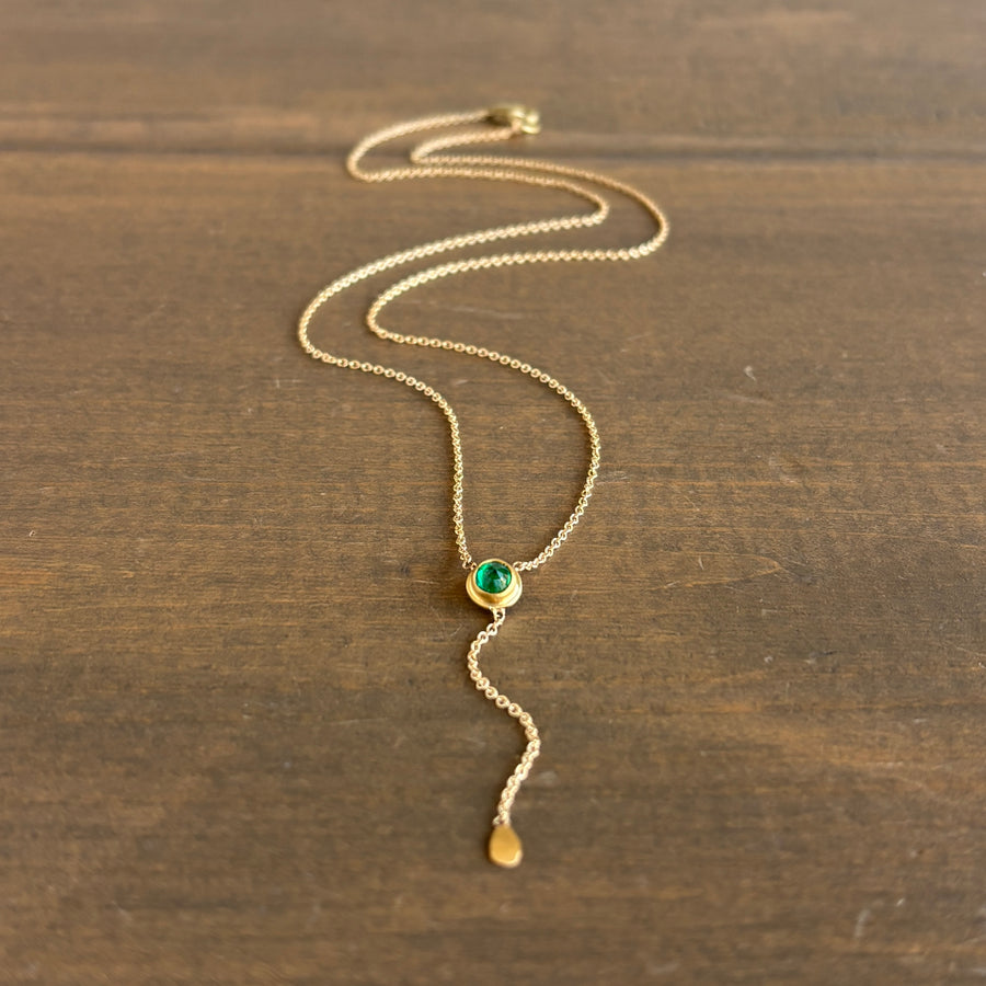 Delicate Emerald Necklace with 22k Gold Drop view 4
