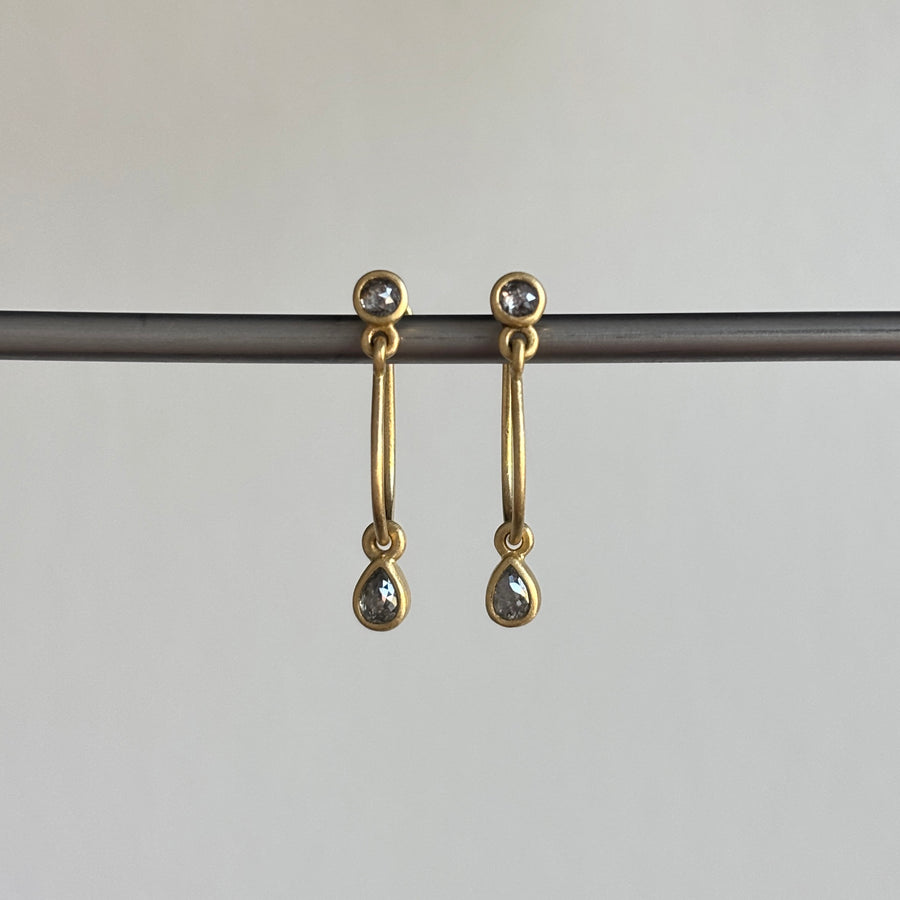 Diamond Delicate Lyre Hoop Post Earrings by Monika Krol hanging view
