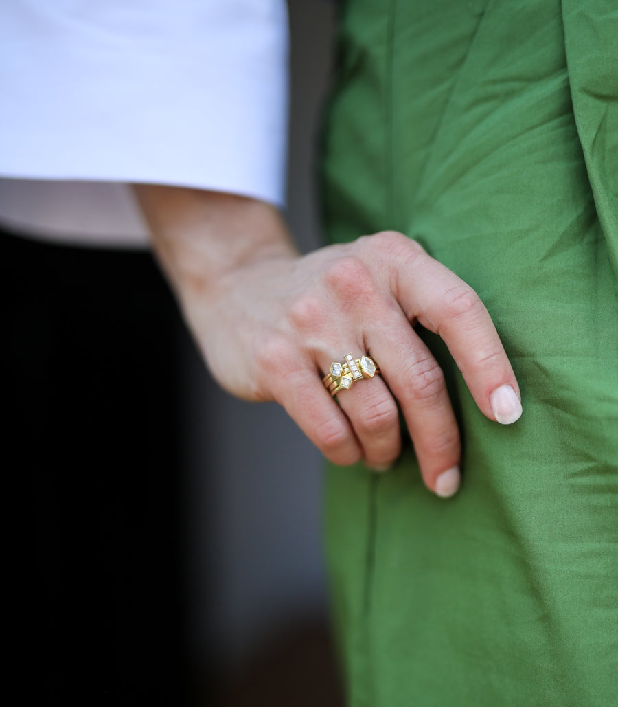  Diamond Duchess Ring stacked on model