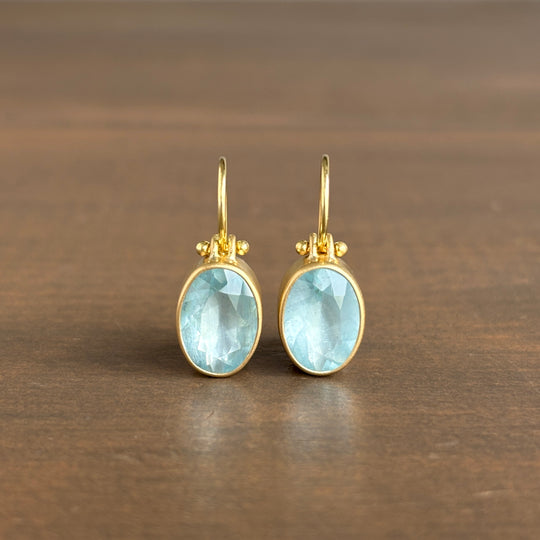 Faceted Oval Aquamarine Earrings by Monika Krol