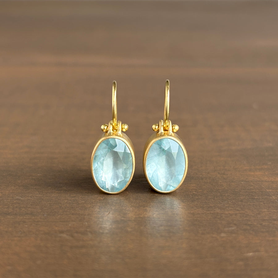 Faceted Oval Aquamarine Earrings by Monika Krol