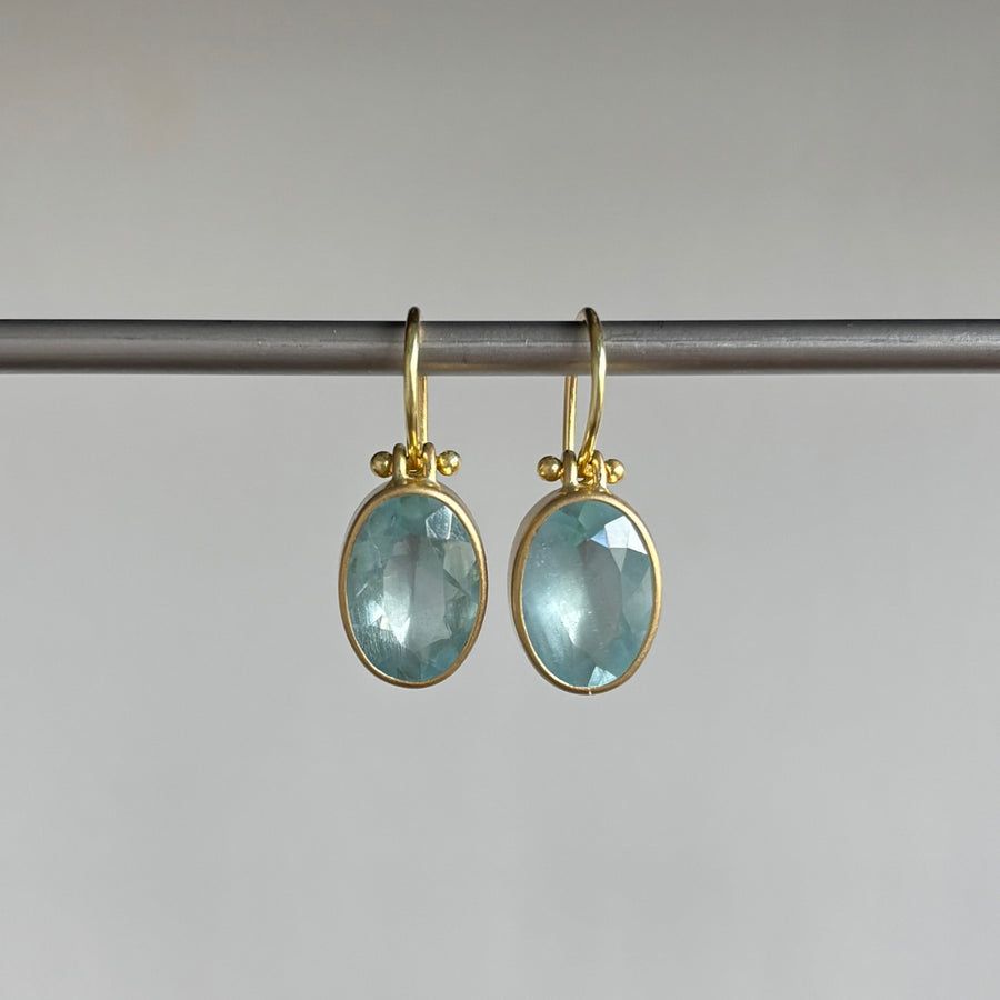 Faceted Oval Aquamarine Earrings by Monika Krol hanging view
