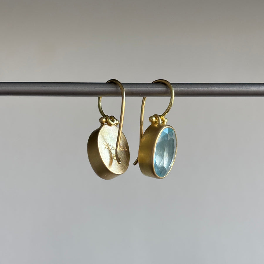 Faceted Oval Aquamarine Earrings by Monika Krol side view