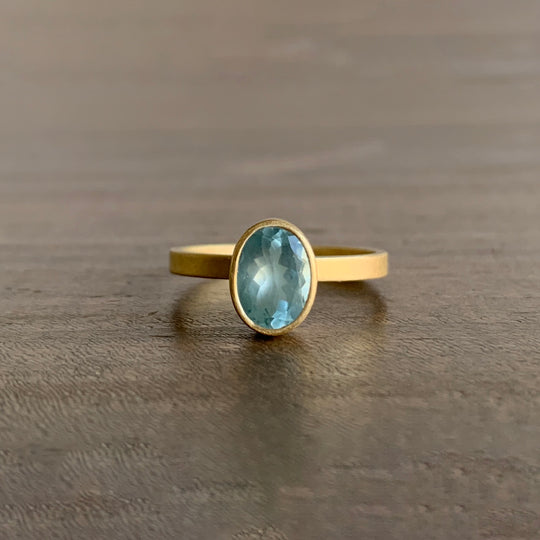Faceted Oval Aquamarine Stacking Ring by Monika Krol