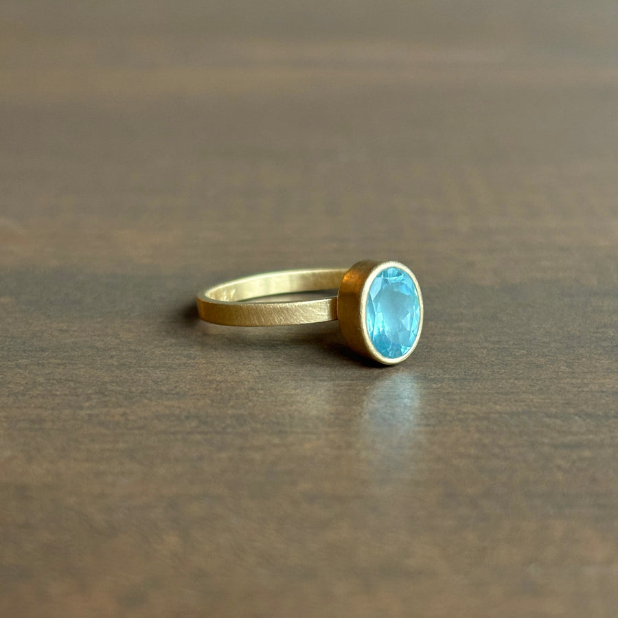 Faceted Oval Aquamarine Stacking Ring by Monika Krol side view 1