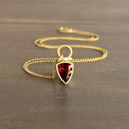 Fiery Red Garnet Elongated Trillion Pendant by Monika Krol