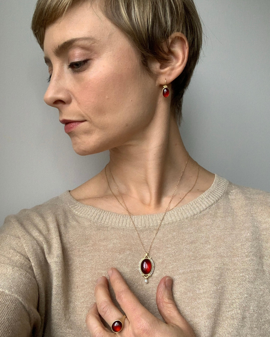 Hessonite Garnet & Pearl Pendant