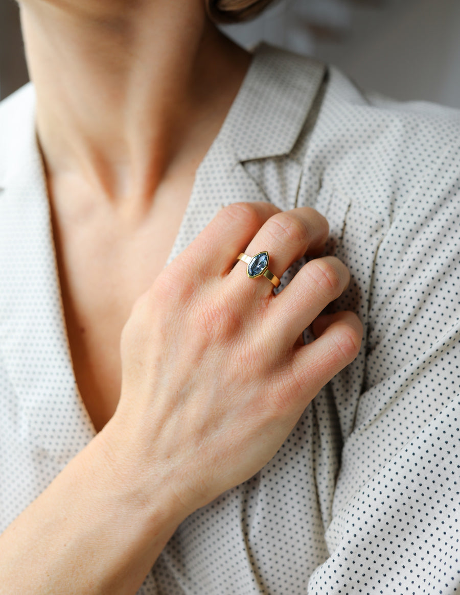 Geometric Blue Sapphire Ring model view 1