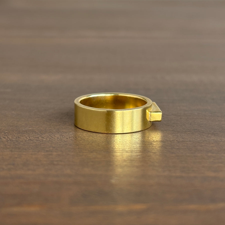 Gold diamond ring with a rectangular engraving side view 2