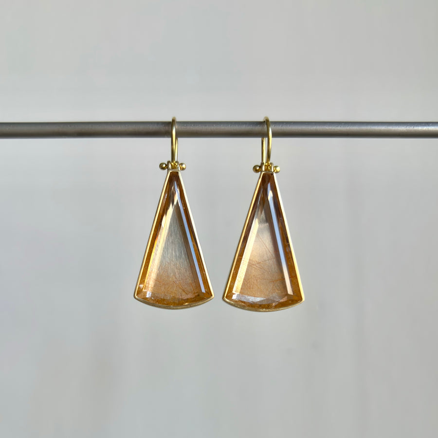 Golden Ombré Rutilated Quartz Earrings by Monika Krol hanging view