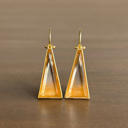 Golden Ombré Rutilated Quartz Triangle Earrings by Monika Krol
