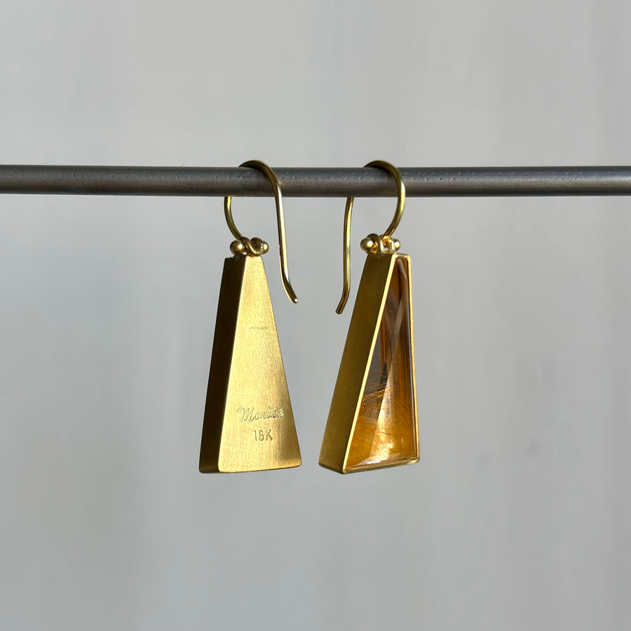 Golden Ombré Rutilated Quartz Triangle Earrings by Monika Krol side back view