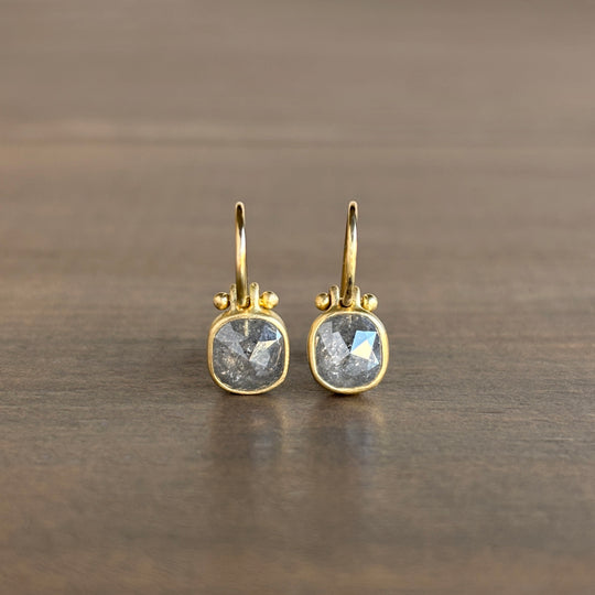 Grey Rose Cut Diamond Cushion Earrings with Clasps by Monika Krol