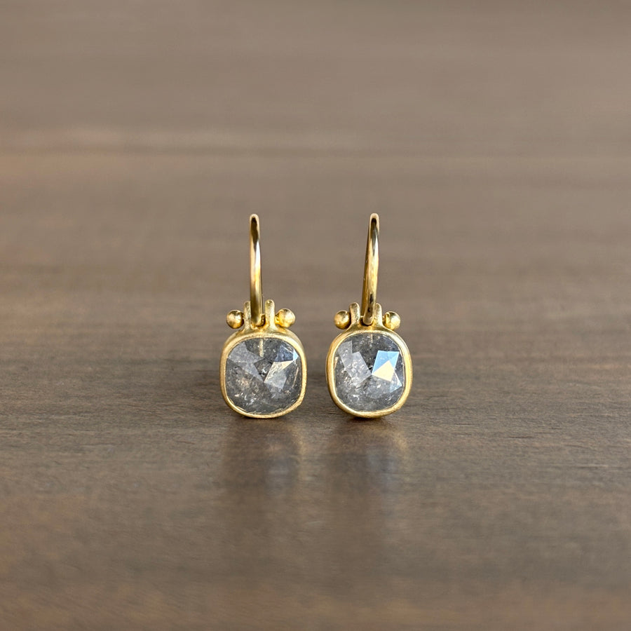 Grey Rose Cut Diamond Cushion Earrings with Clasps by Monika Krol