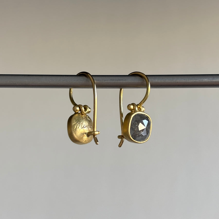 Grey Rose Cut Diamond Cushion Earrings with Clasps by Monika Krol side view
