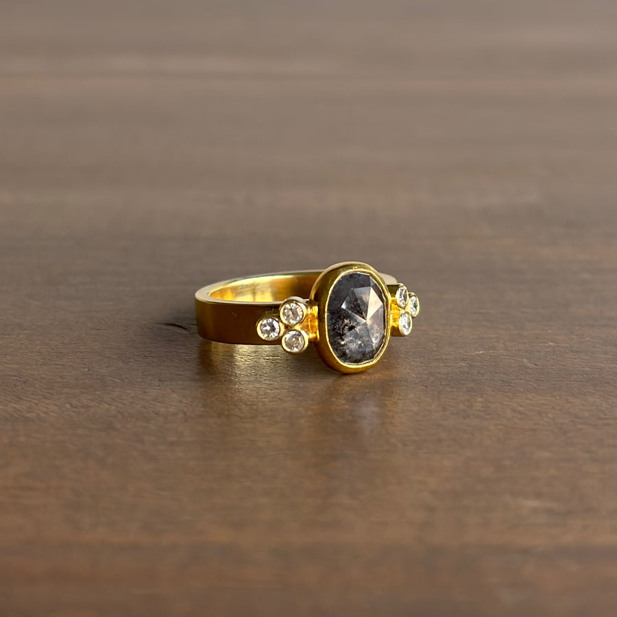  Grey & White Diamond Oval Cluster Ring side view 1