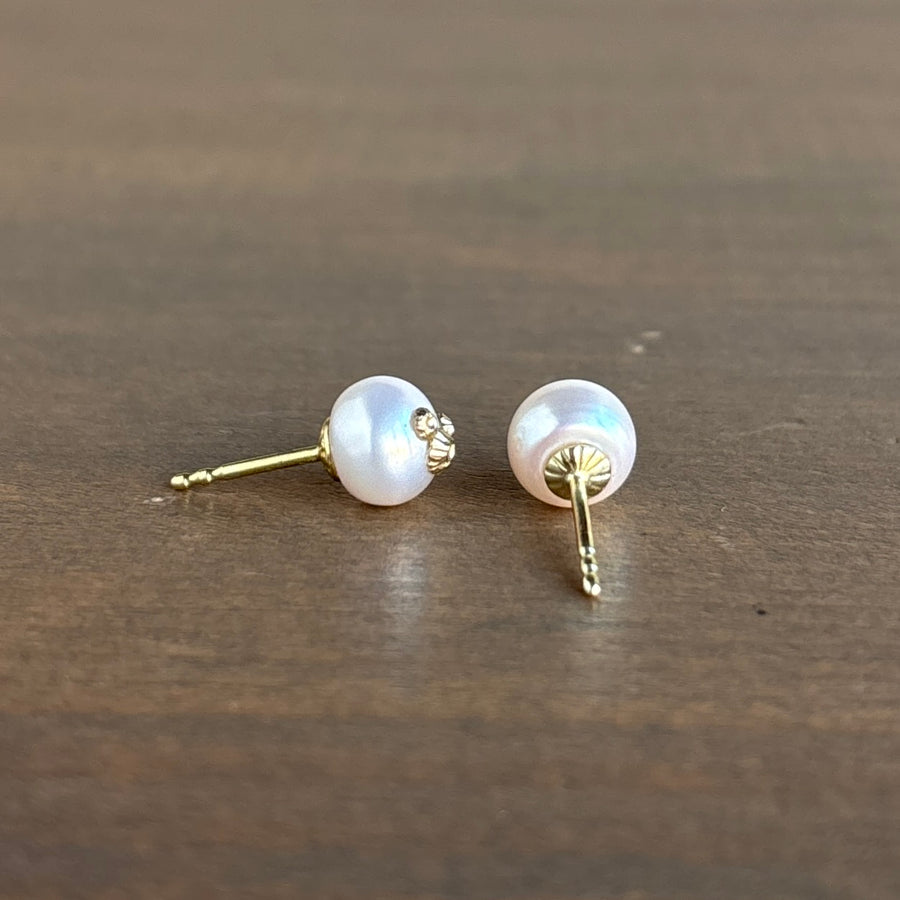 Hannah Blount Ruthie B. Pearl Stud Earrings with Gold Barnacles earrings side view 1