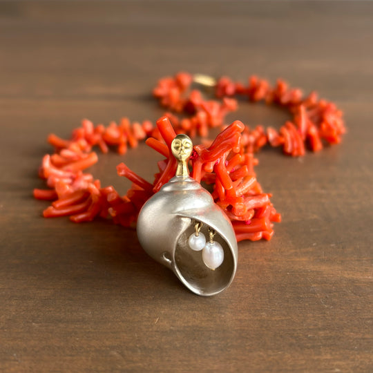 Hannah Blount Salacia Coral & Pearl Shell Cameo Necklace necklace front view