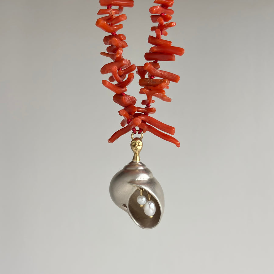 Hannah Blount Salacia Coral & Pearl Shell Cameo Necklace necklace hanging view 