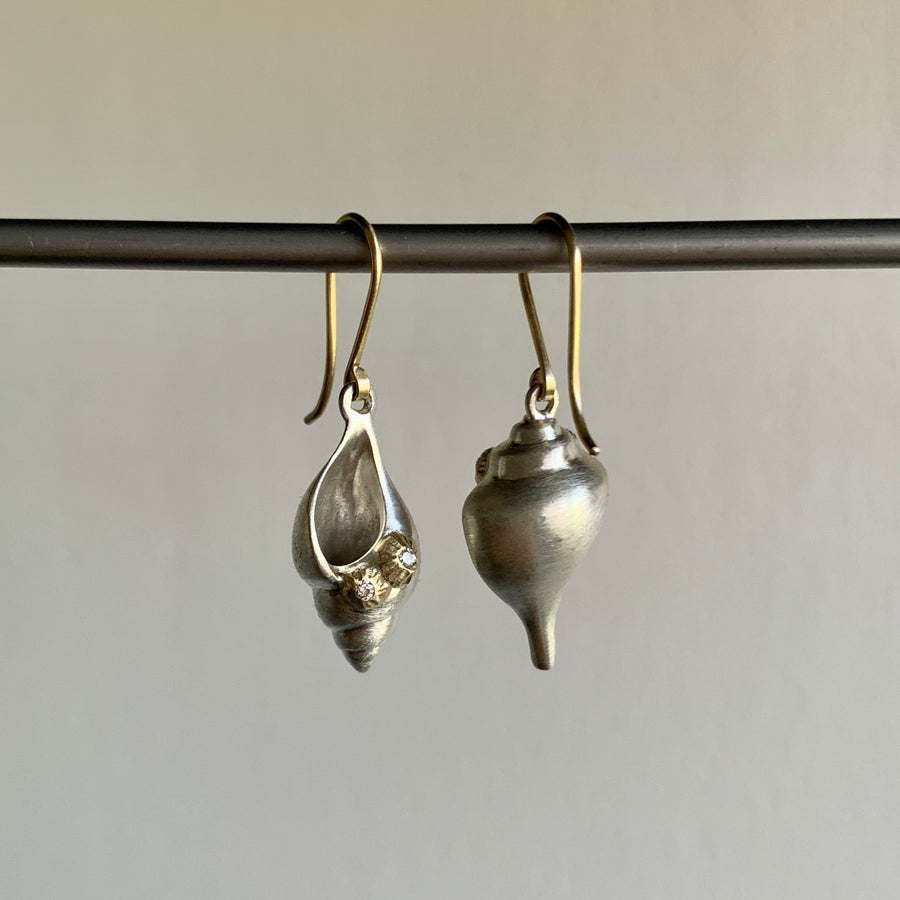 Hannah Blount Sea Shell Duet Ruthie B. Earrings with Barnacles & Diamonds earrings side view 1