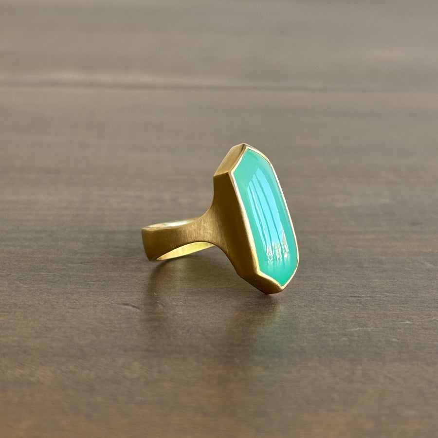 Hexagon Chrysoprase Cast Ring by Monika Krol side view 1