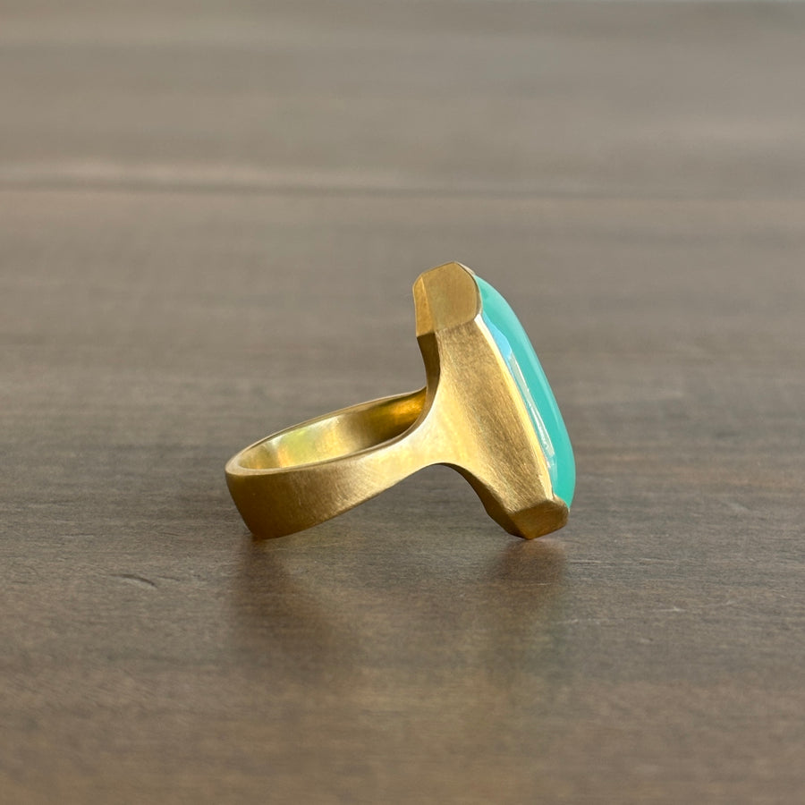Hexagon Chrysoprase Cast Ring by Monika Krol side view 2