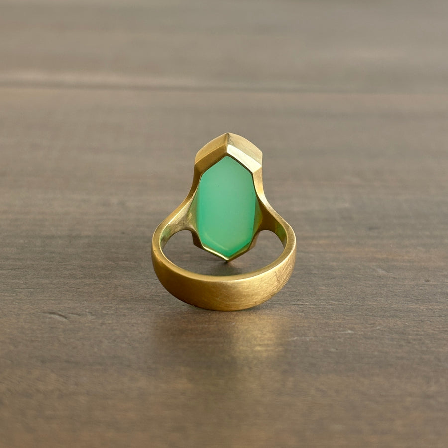 Hexagon Chrysoprase Cast Ring by Monika Krol side view 3