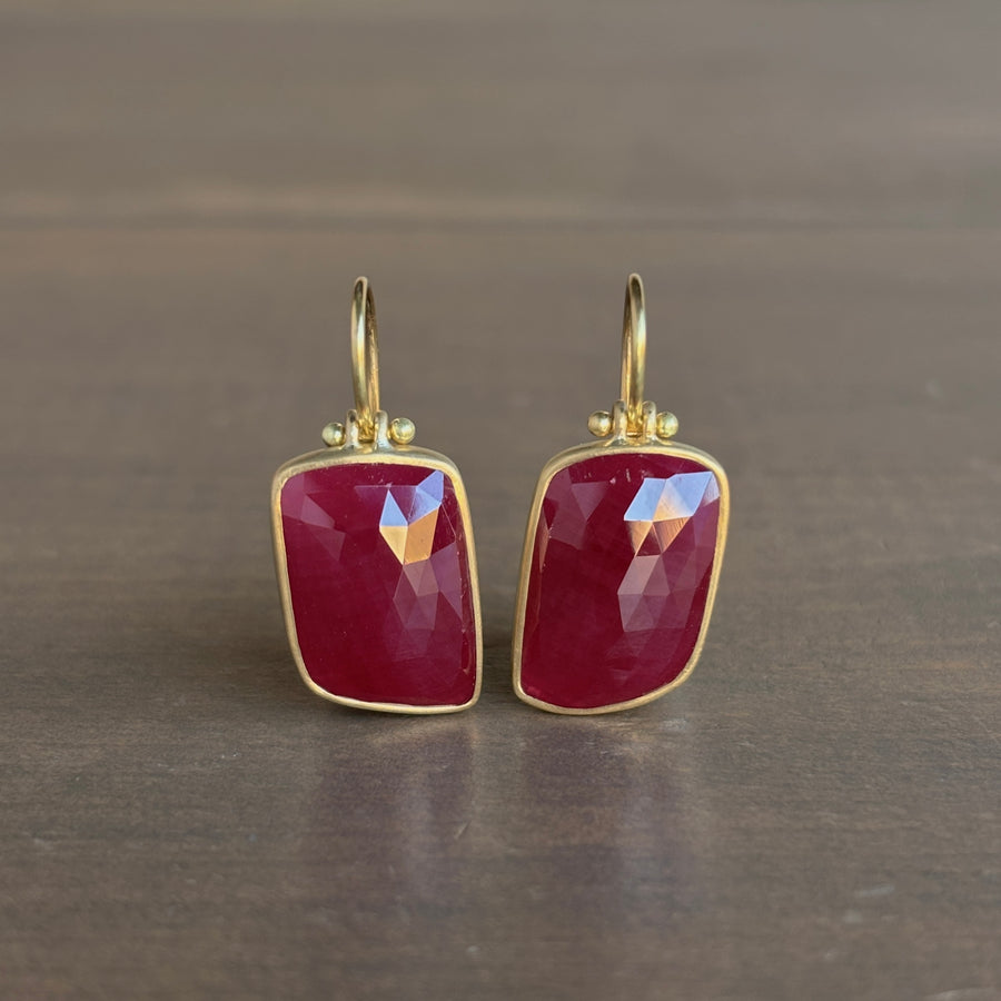 Rose Cut Ruby Flag Earrings