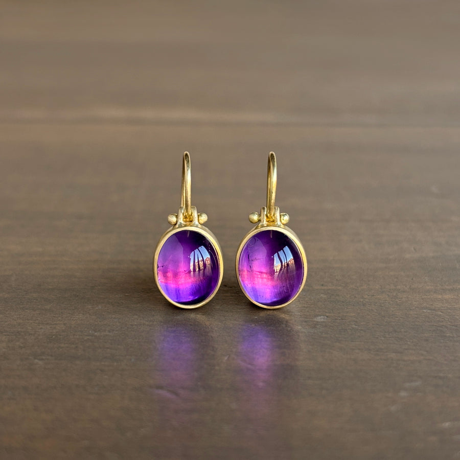 Oval Amethyst Cabochon Earrings