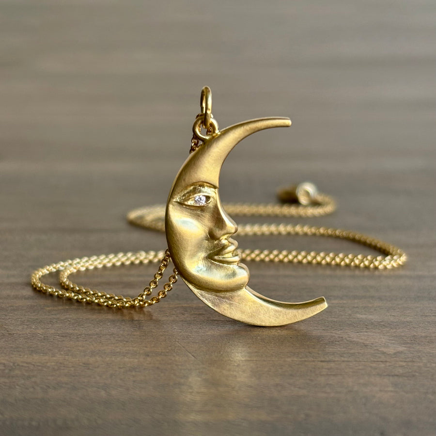 Gold Man in the Moon Pendant with Diamond Eye