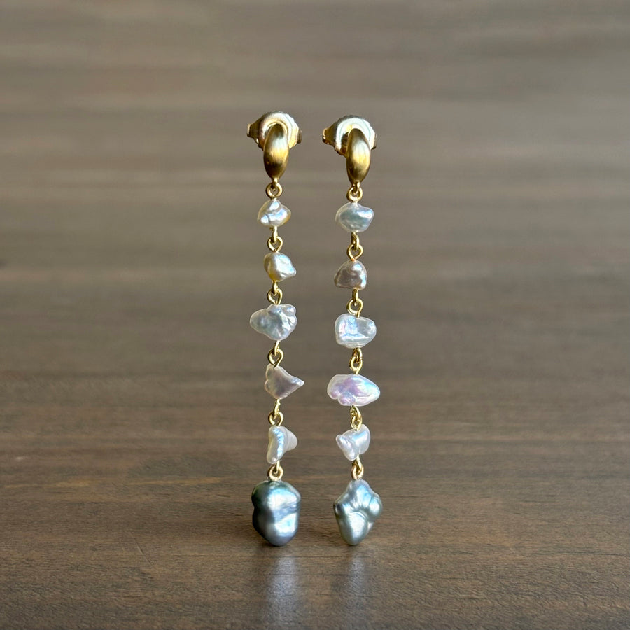 Crescent South Sea & Akoya Keshi Pearl Cascade Earrings