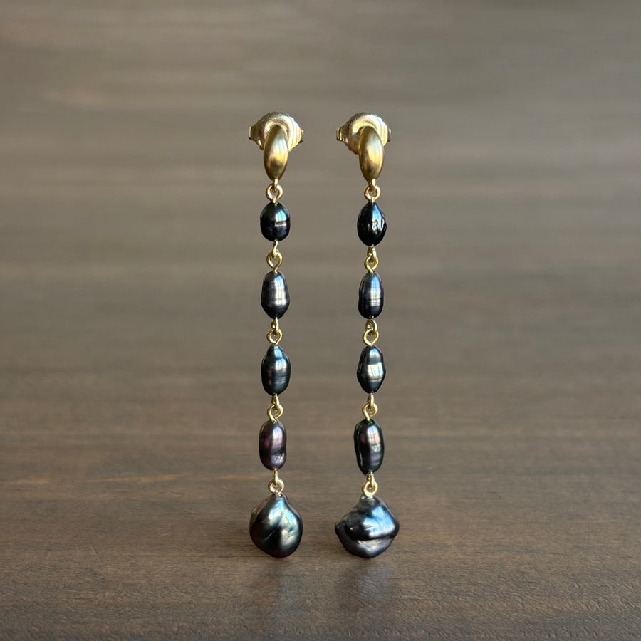 Crescent Tahitian Keshi Pearl Cascade Earrings