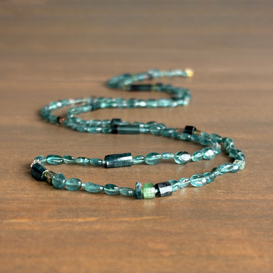 Blue Tourmaline Crystal Bead Necklace