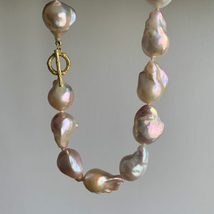 Large Baroque Pearl Necklace with Bamboo Clasp
