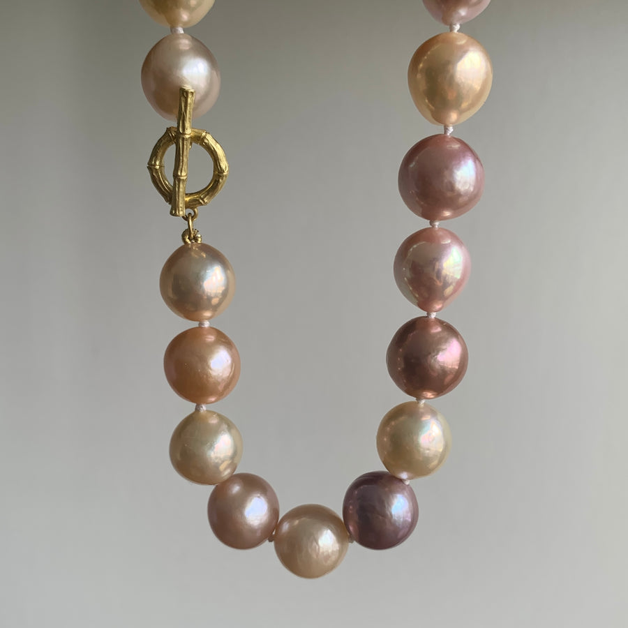 Multicolored Freshwater Pearl Necklace with Bamboo Clasp