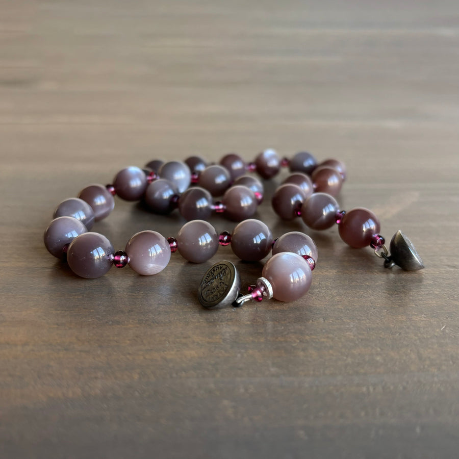 Mauve Moonstone and Garnet Beaded Necklace