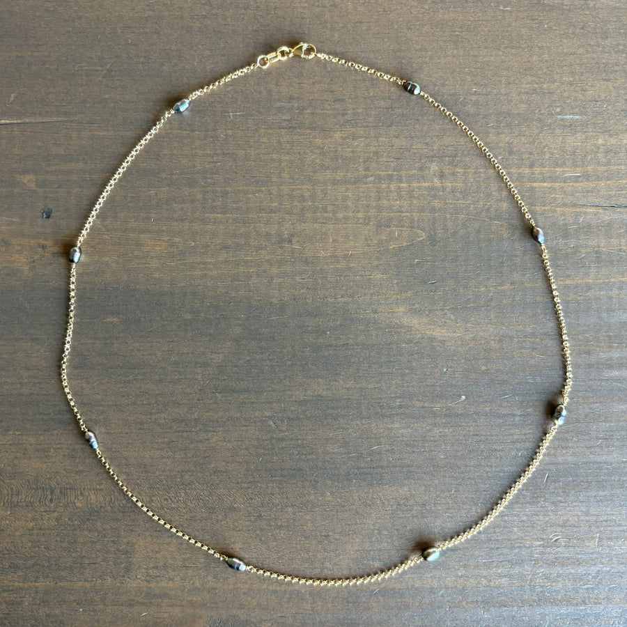 Tahitian Black Keshi Pearl Victorian Chain