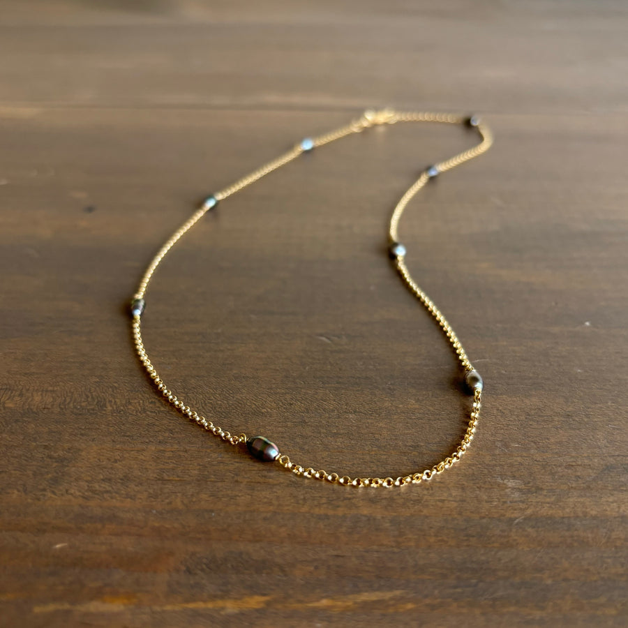 Tahitian Black Keshi Pearl Victorian Chain