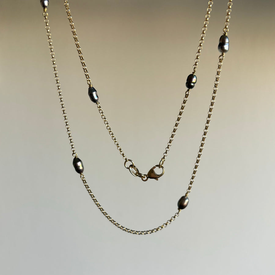 Tahitian Black Keshi Pearl Victorian Chain