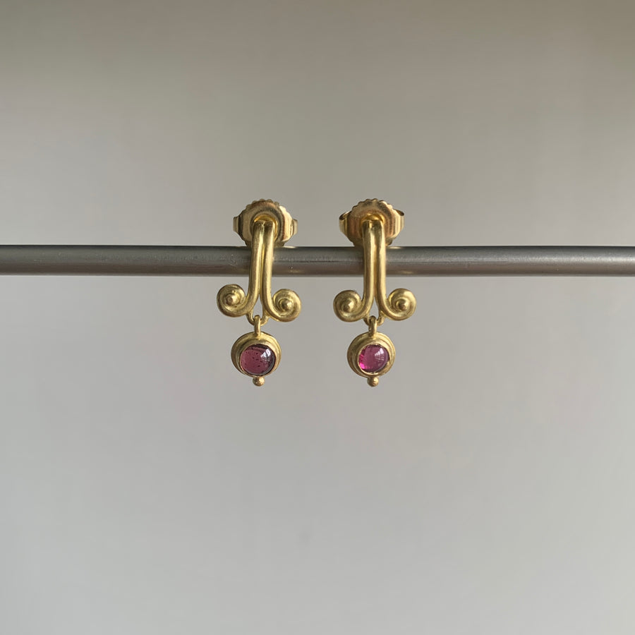 Garnet Scroll Post Earrings