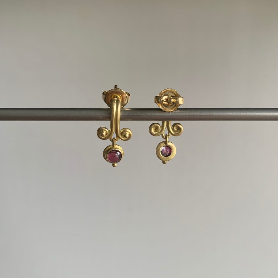 Garnet Scroll Post Earrings
