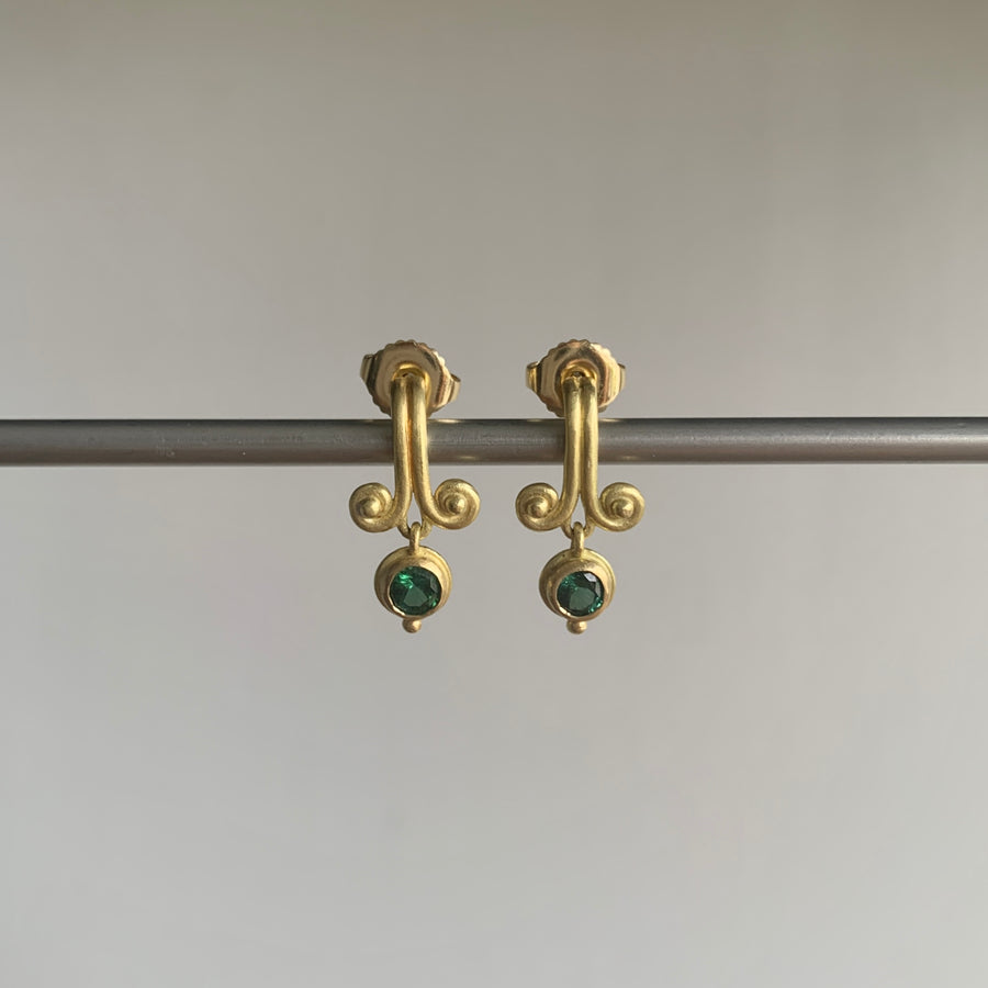 Green Tourmaline Scroll Post Earrings