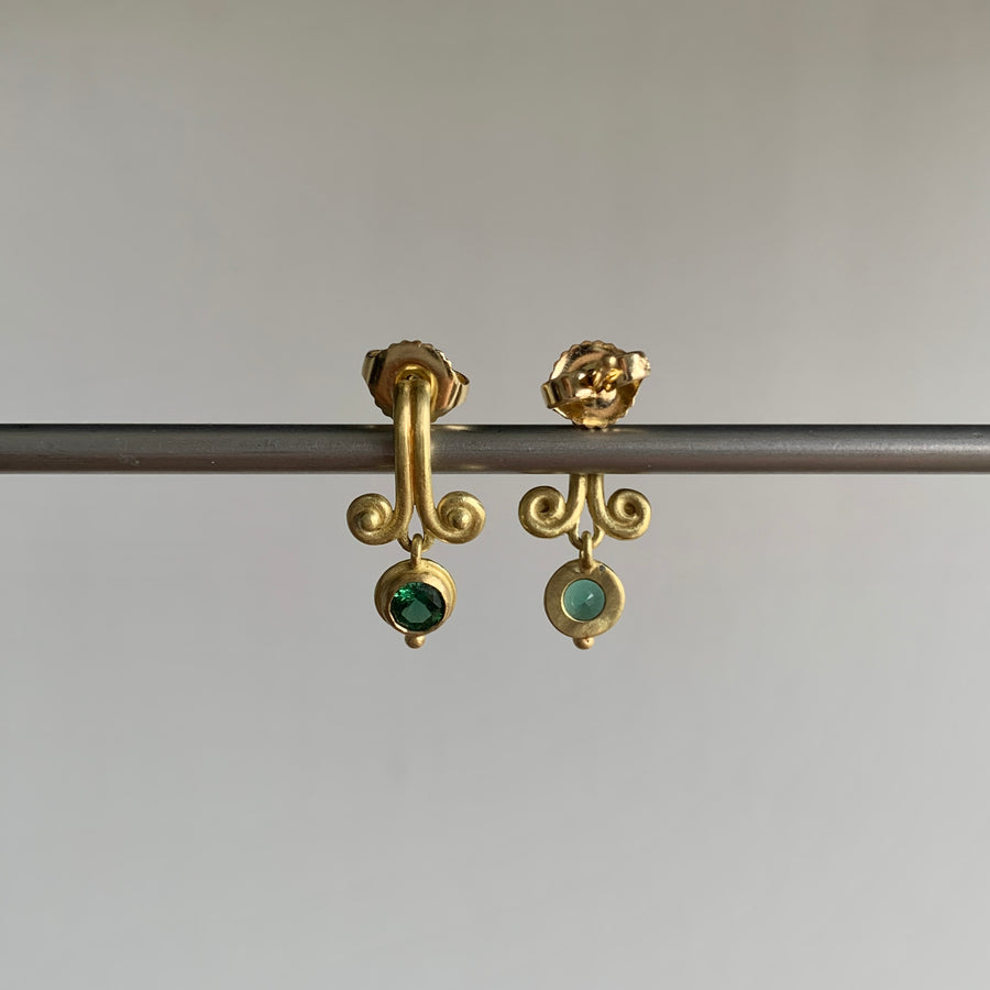 Green Tourmaline Scroll Post Earrings