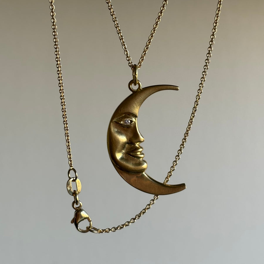 Gold Man in the Moon Pendant with Diamond Eye