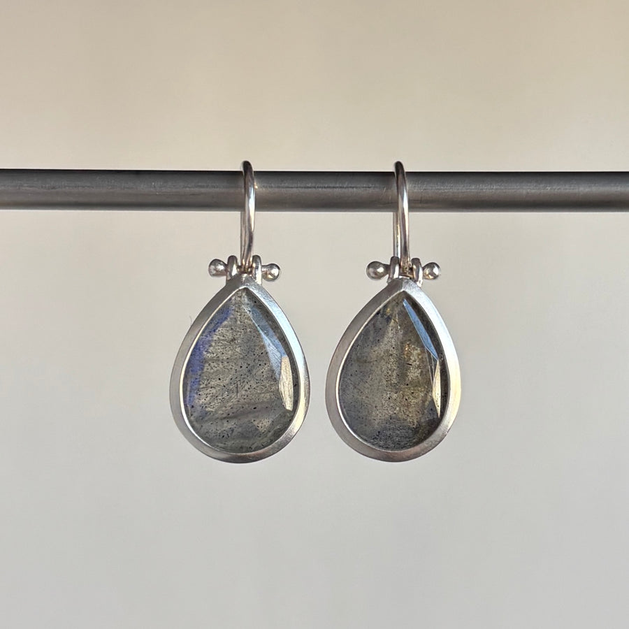 Silver Faceted Labradorite Teardrop Earrings