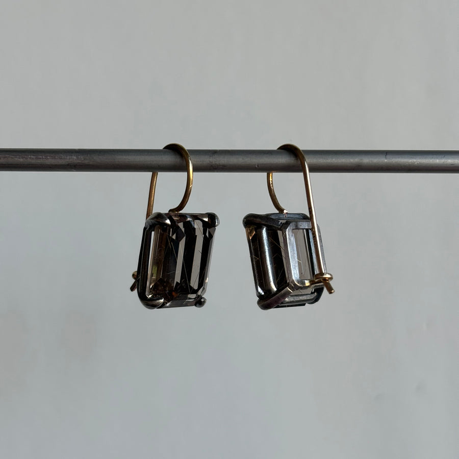 Smokey Rutilated Quartz Emerald Cut Earrings