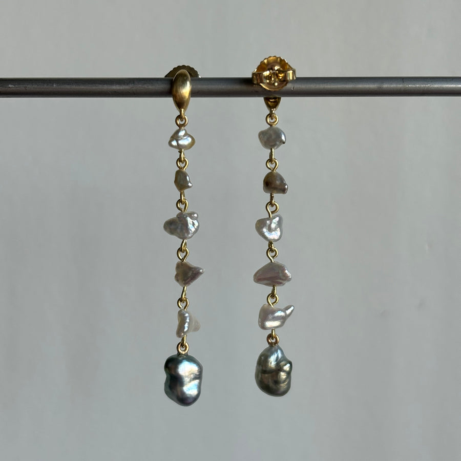 Crescent South Sea & Akoya Keshi Pearl Cascade Earrings