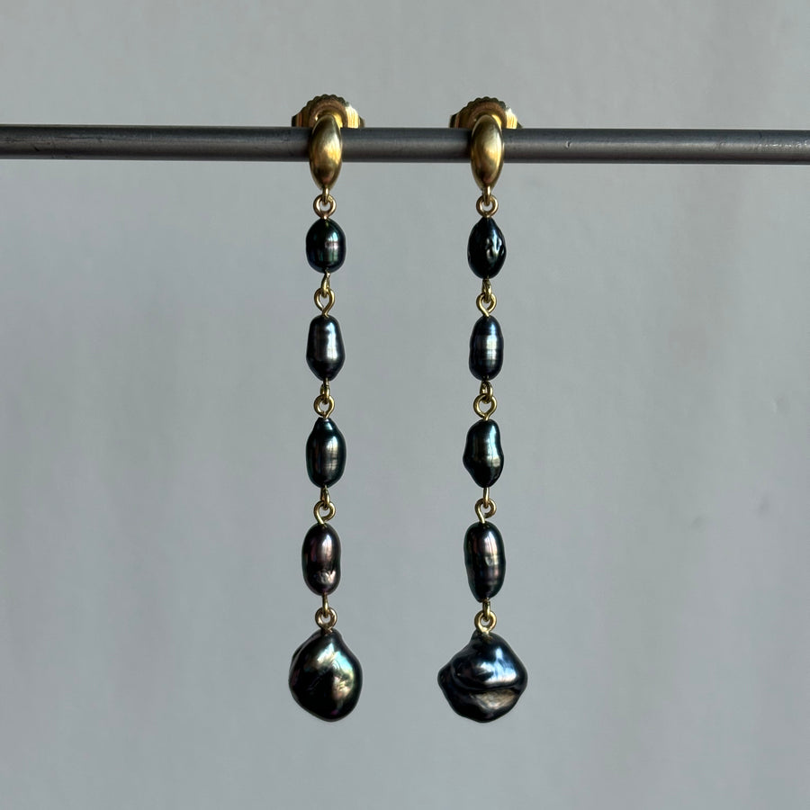 Crescent Tahitian Keshi Pearl Cascade Earrings