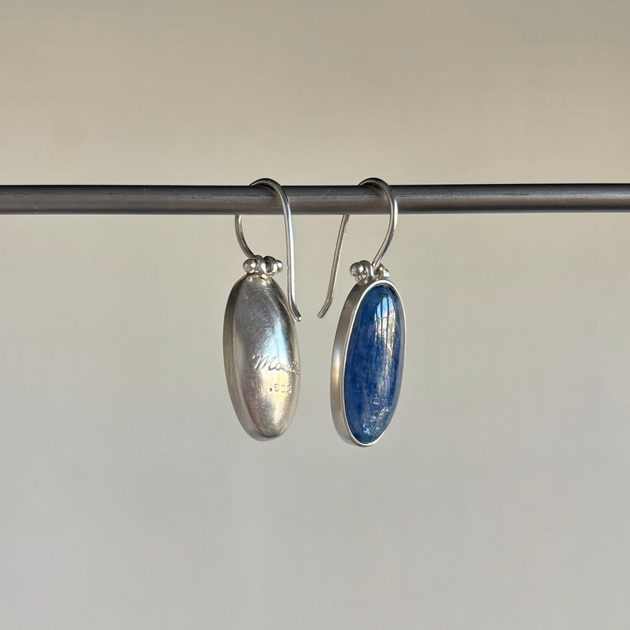 Silver Elongated Oval Kyanite Cabochon Earrings
